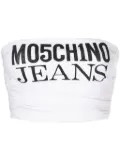 MOSCHINO JEANS logo-print draped cropped top - White