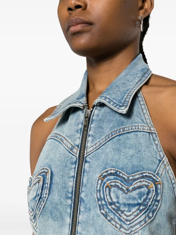MOSCHINO JEANS Abito Corto Denim Con Inserti a Cuore | Blu