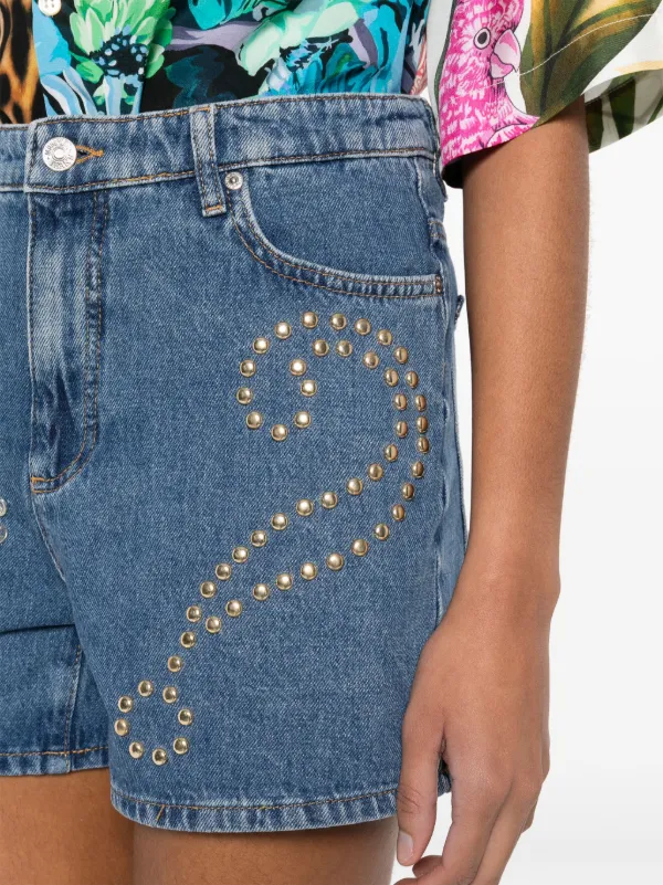 MOSCHINO JEANS logo-patch stud-embellished Denim Shorts