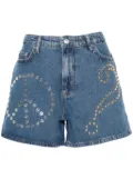 MOSCHINO JEANS logo-patch stud-embellished denim shorts - Blue