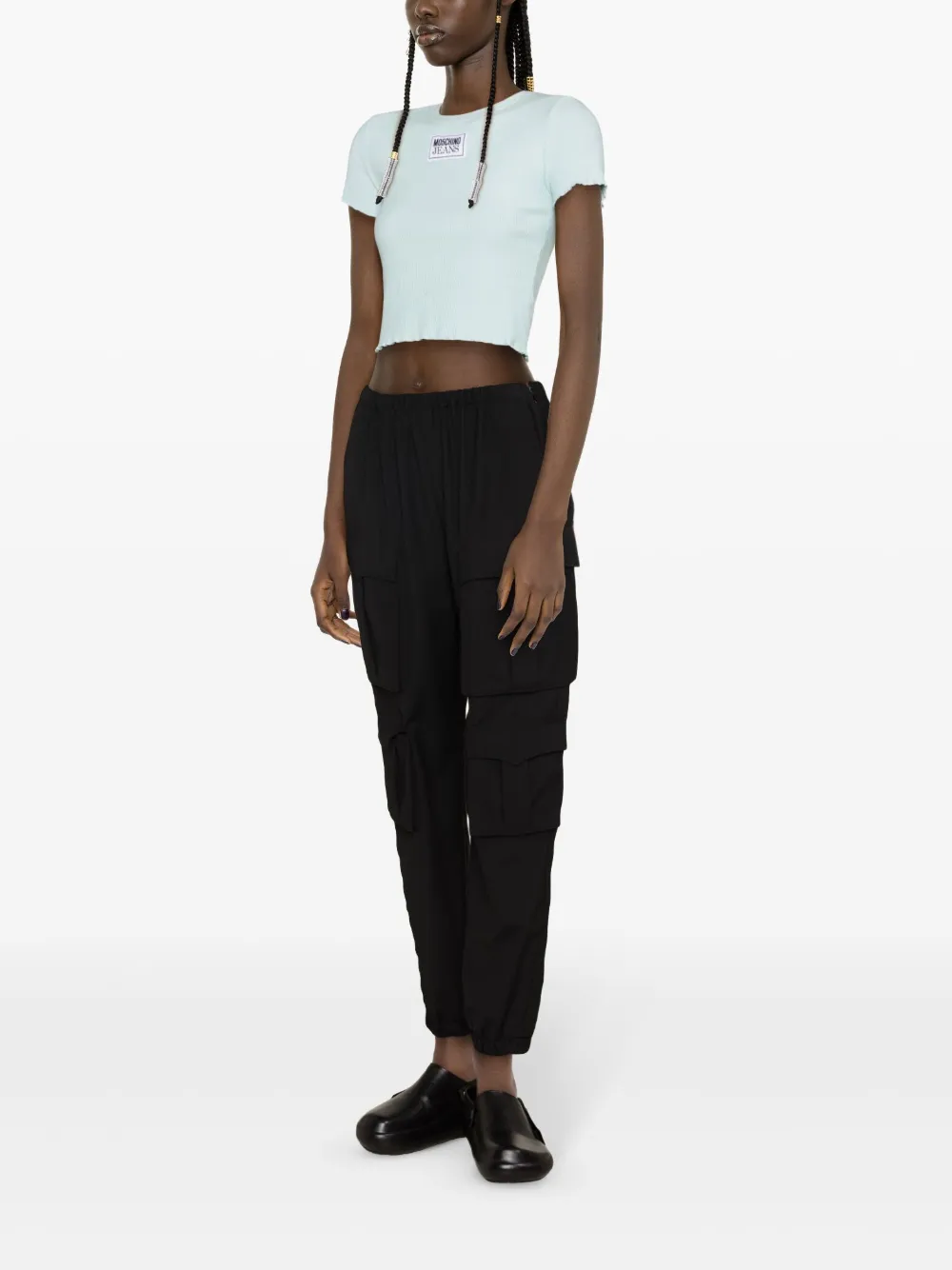 Moschino Jeans Logo-appliqué Cropped T-shirt In Blue