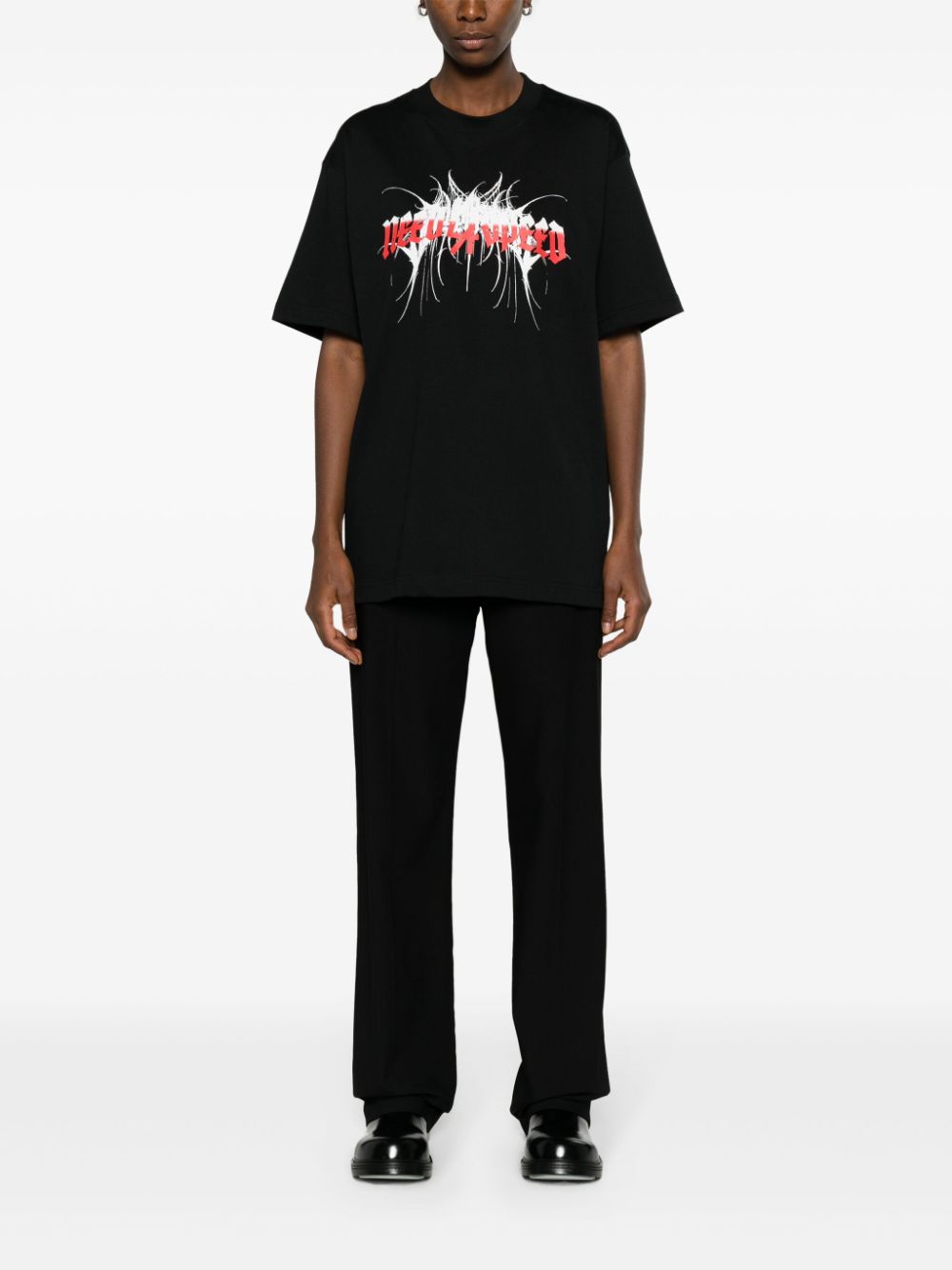 Shop 44 Label Group Speed Denom-print Cotton T-shirt In Black