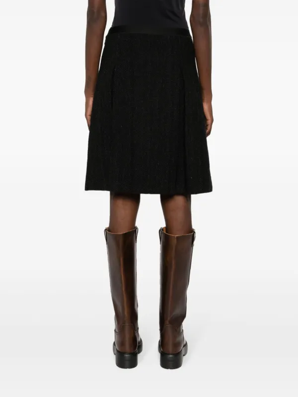 Miu Miu Pre-Owned 2000s Tweed Flared Midi Skirt | Black | FARFETCH