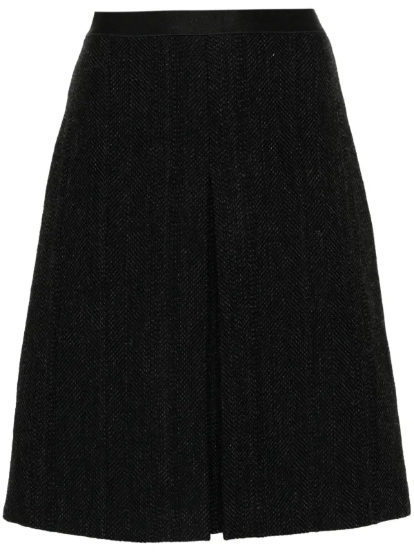Miu Miu Pre-Owned 2000s Tweed Flared Midi Skirt | Black | FARFETCH