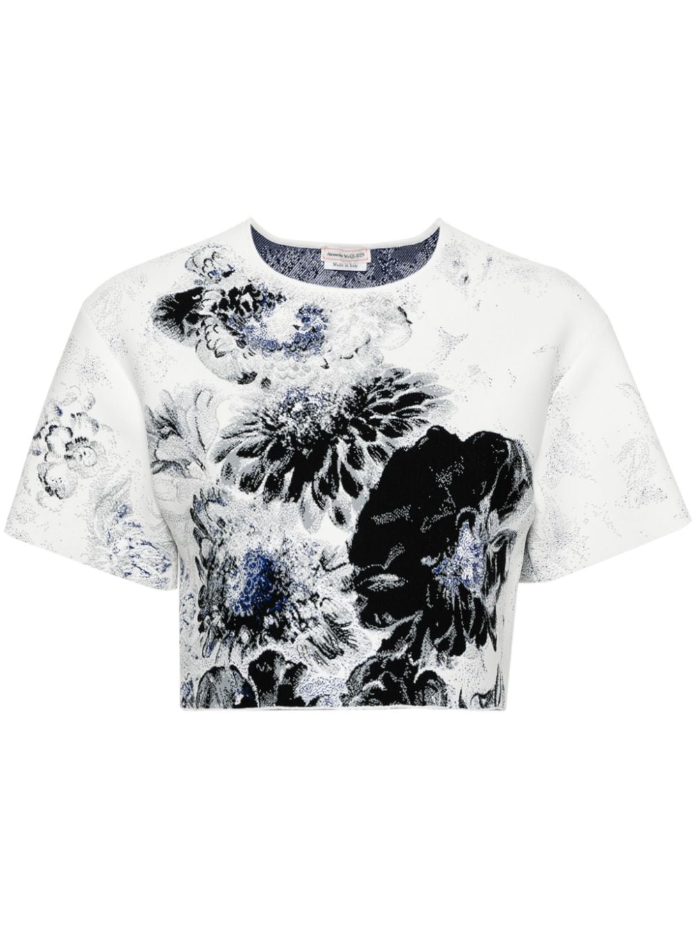 Alexander Mcqueen Chiaroscuro Floral-jacquard T-shirt In Weiss