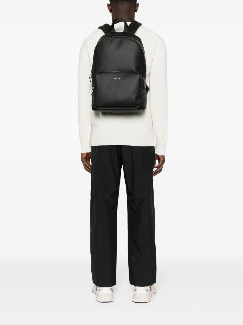 Shop Calvin Klein Logo-plaque Zipped Backpack In Black