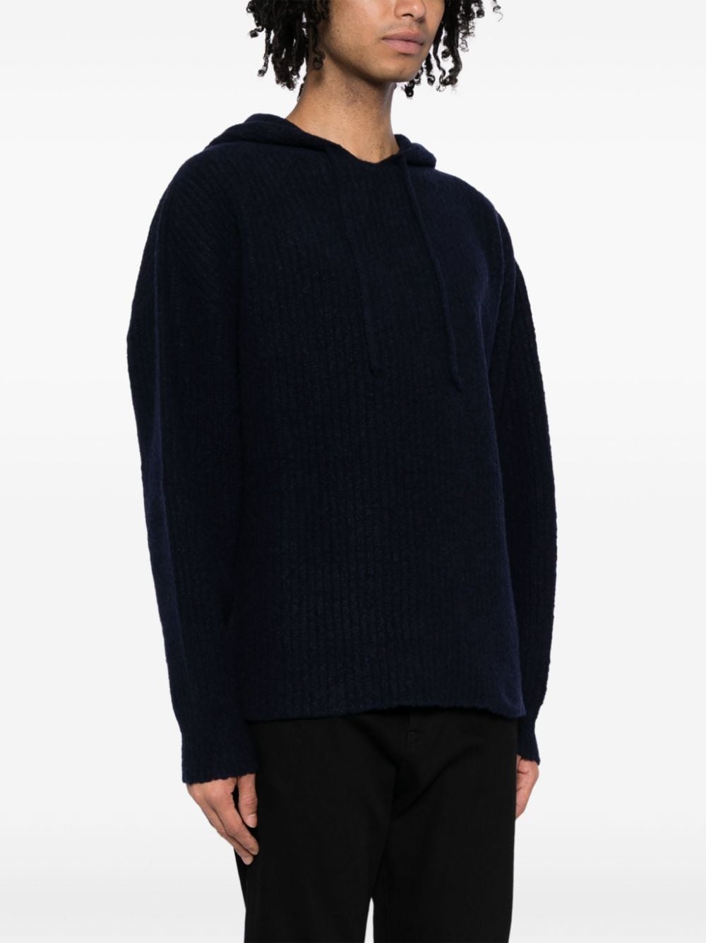 Shop Lardini Long-sleeve Ribbed Hoodie In Black