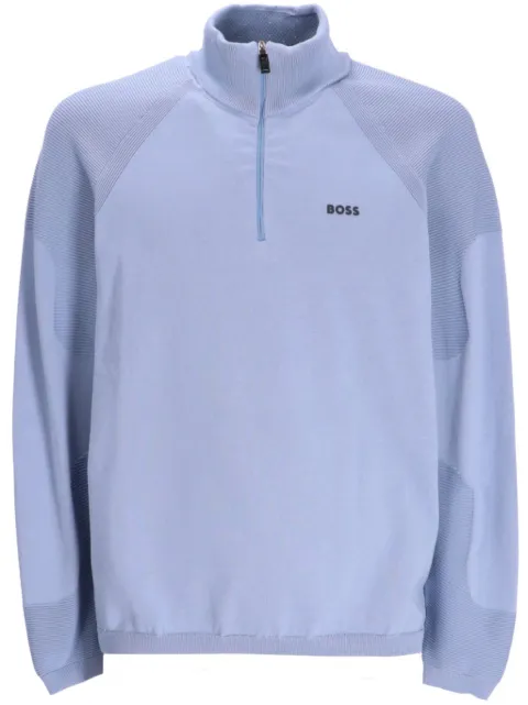 BOSS logo-print ribbed-panel sweater