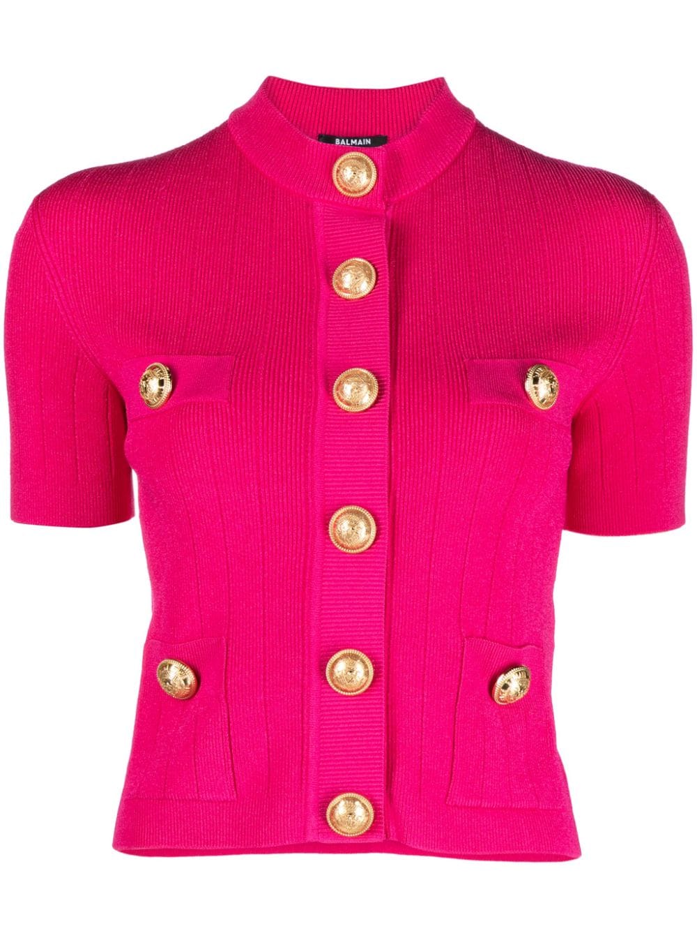 Shop Balmain Short-sleeved Buttoned Cardigan In Pink