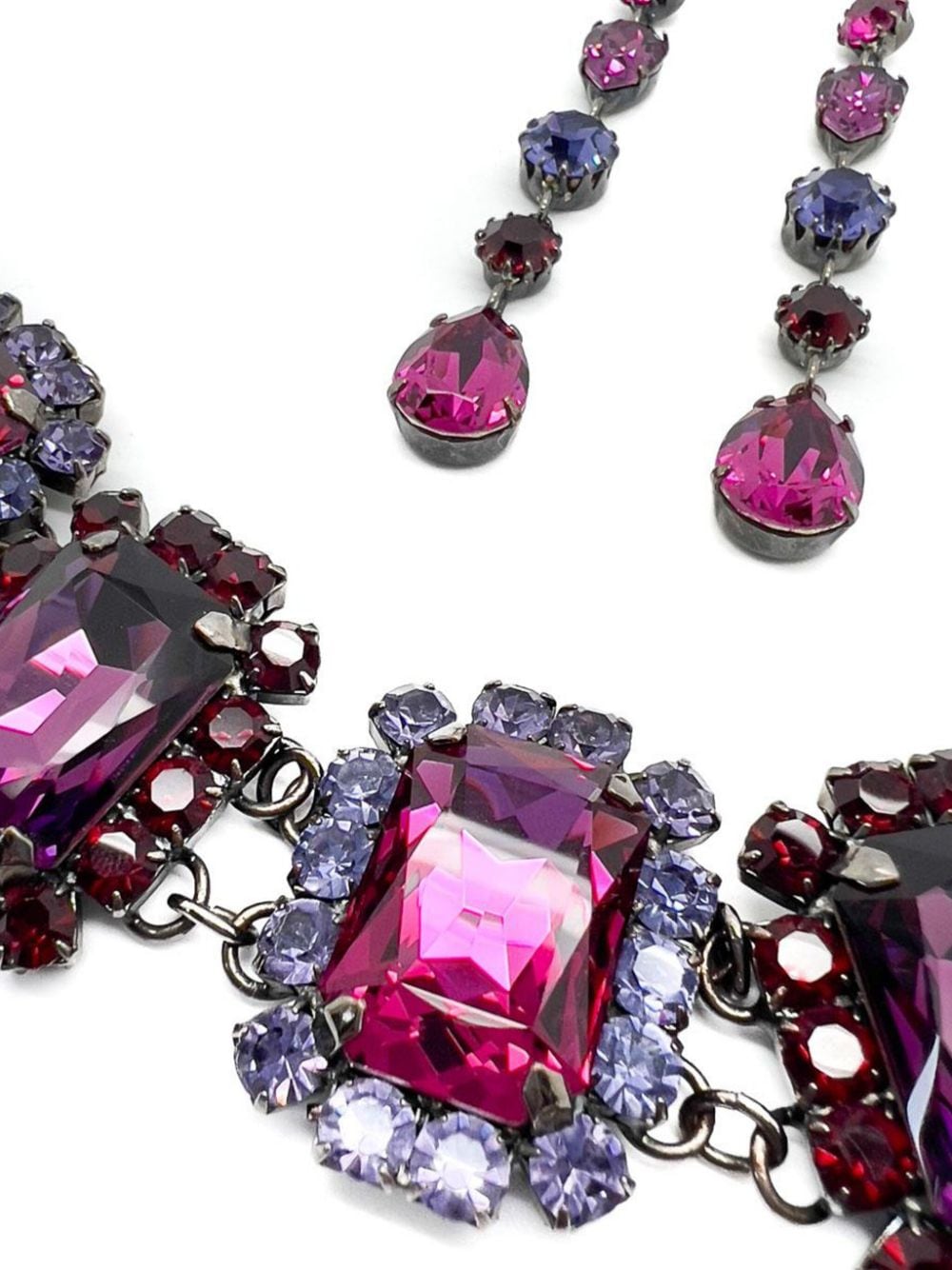 Jennifer Gibson Vintage Hot Pink & Amethyst Crystal Bracelet & Drop Earrings 1980s - Paars