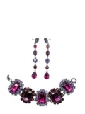 Jennifer Gibson Jewellery Vintage Hot Pink &amp; Amethyst Crystal Bracelet &amp; Drop Earrings 1980s - Purple