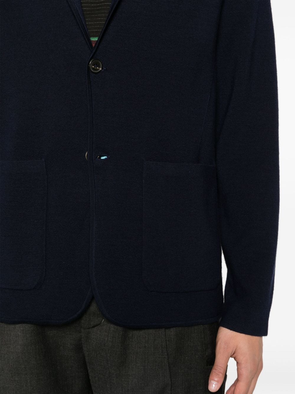 Shop Paul Smith Single-breasted Merino-wool Knitted Jacket In Blue