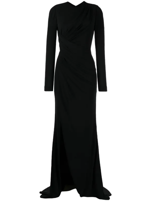 Elie Saab Vestido De Fiesta Manga Larga Drapeado Negro FARFETCH PE
