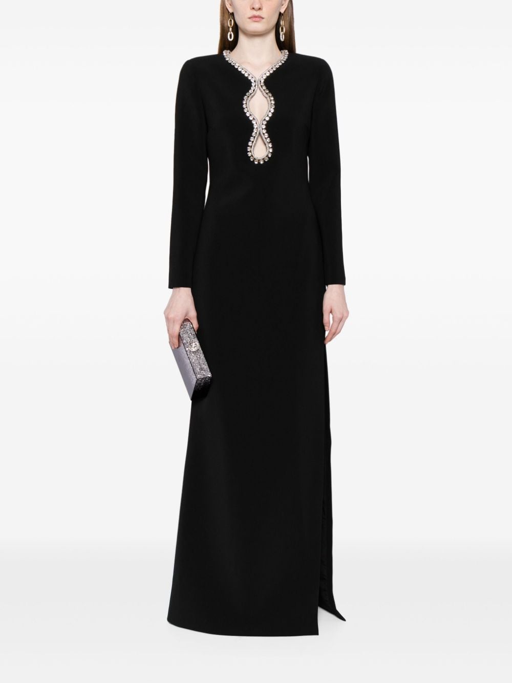 Shop Elie Saab Crystal-embellished Maxi Dress In Black