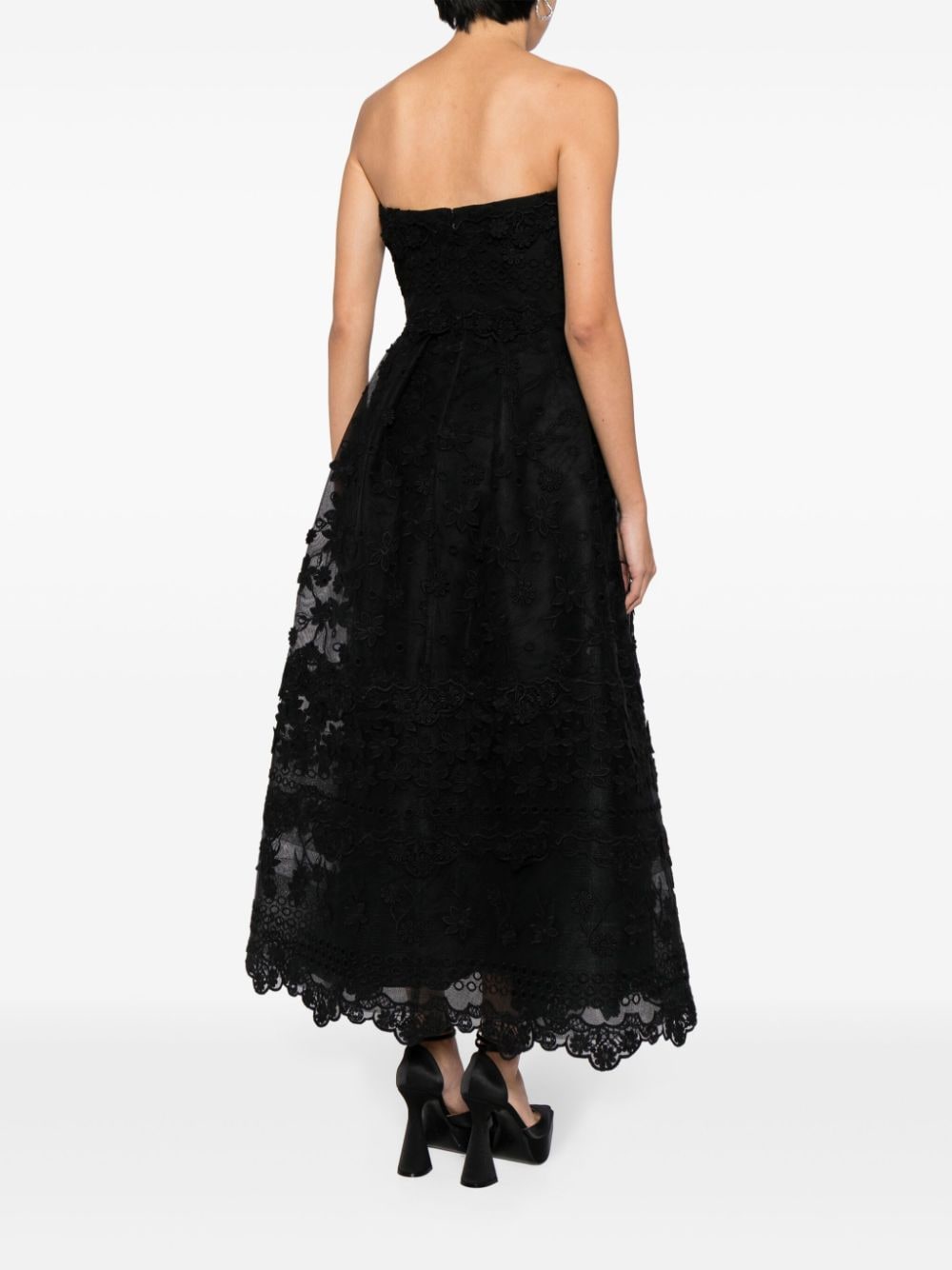 Shop Elie Saab Floral-appliqué Strapless Gown In 黑色