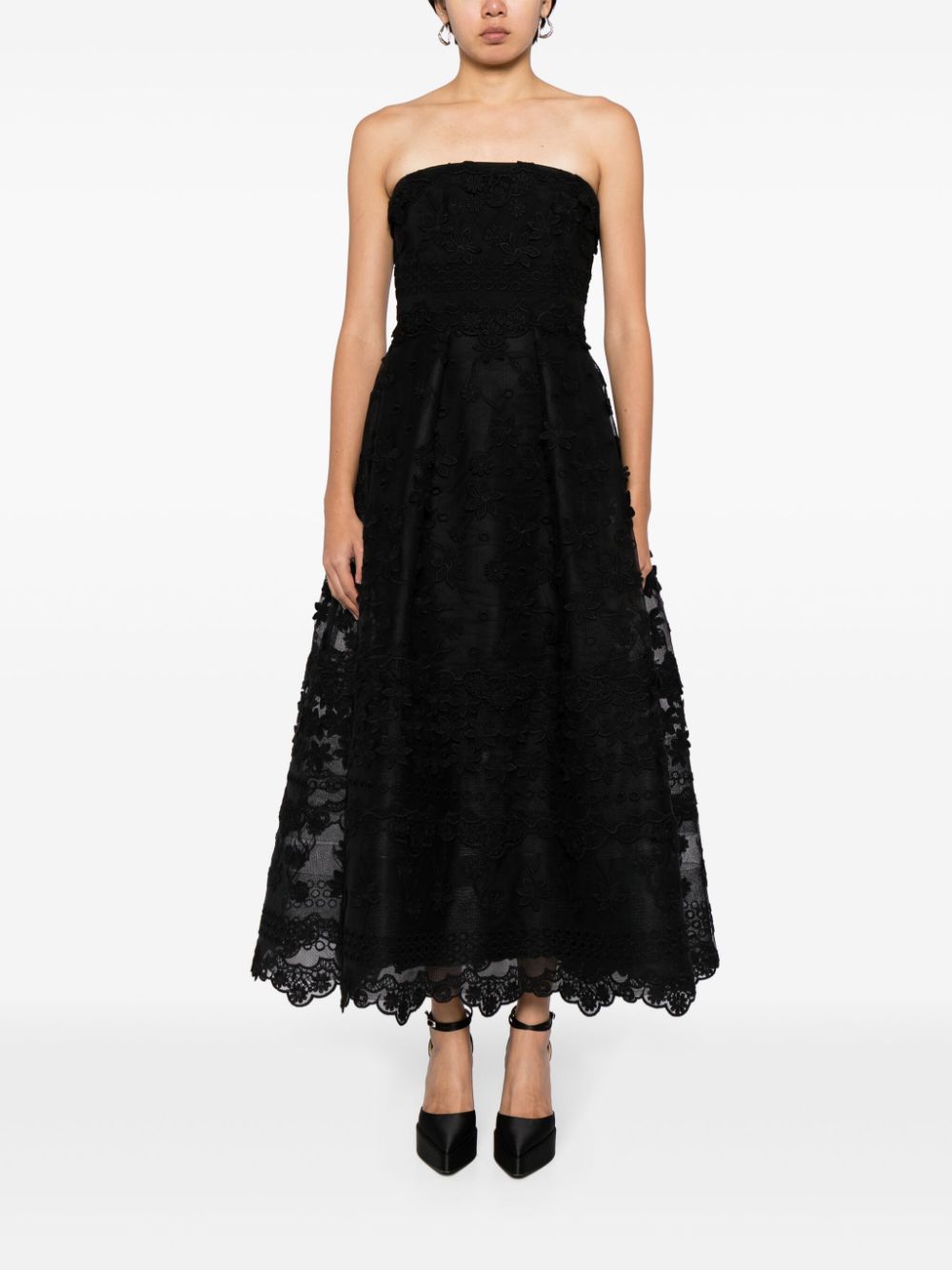 Shop Elie Saab Floral-appliqué Strapless Gown In 黑色