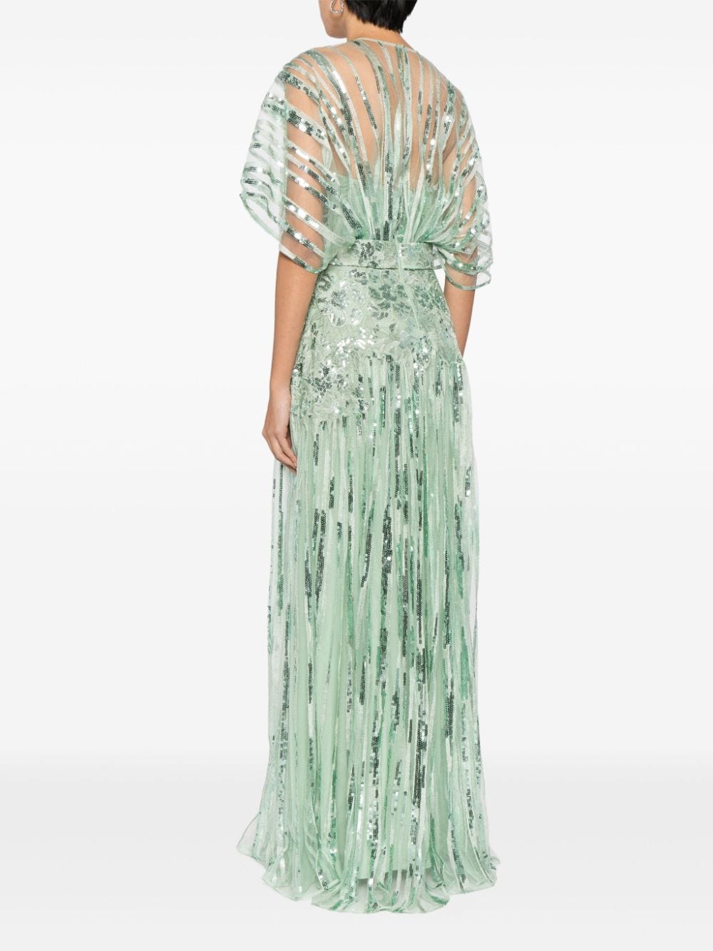 Shop Elie Saab Floral-appliqué Tulle Gown In Green
