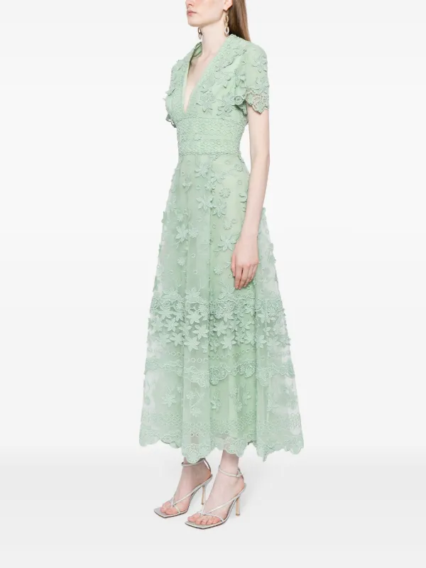 elie saab green lace dress Embroidered silk-blend Tulle Midi | Zevy Sequin Dress
