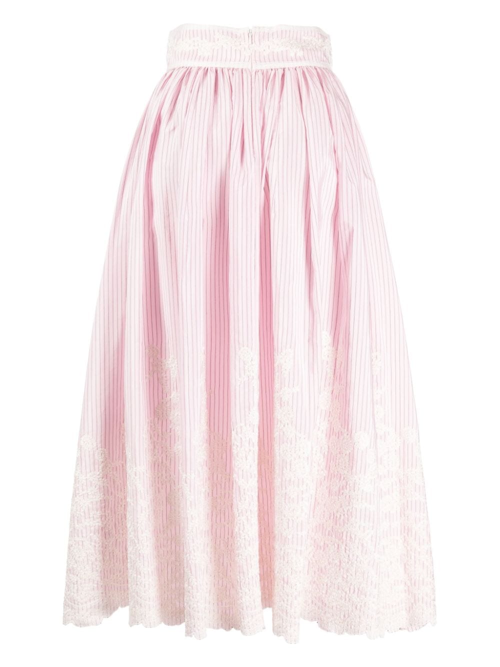 Image 2 of Elie Saab floral-embroidered pinstriped organic cotton skirt