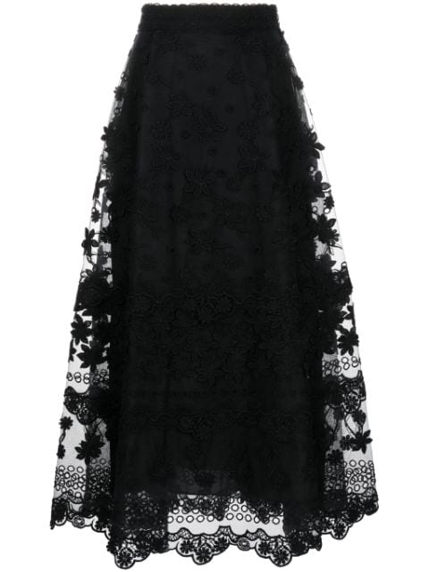 Elie Saab falda midi con bordado floral