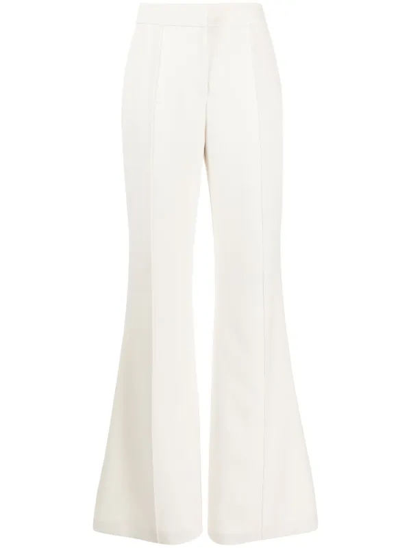Elie Saab Pressed-crease Cady Flared Trousers in White