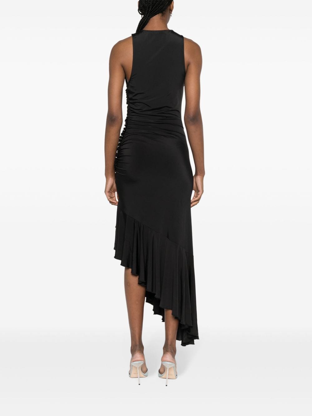 Shop Rotate Birger Christensen Gathered Asymmetric Midi Dress In Black