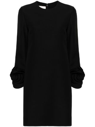 Black Rose Applique Crepe Dress