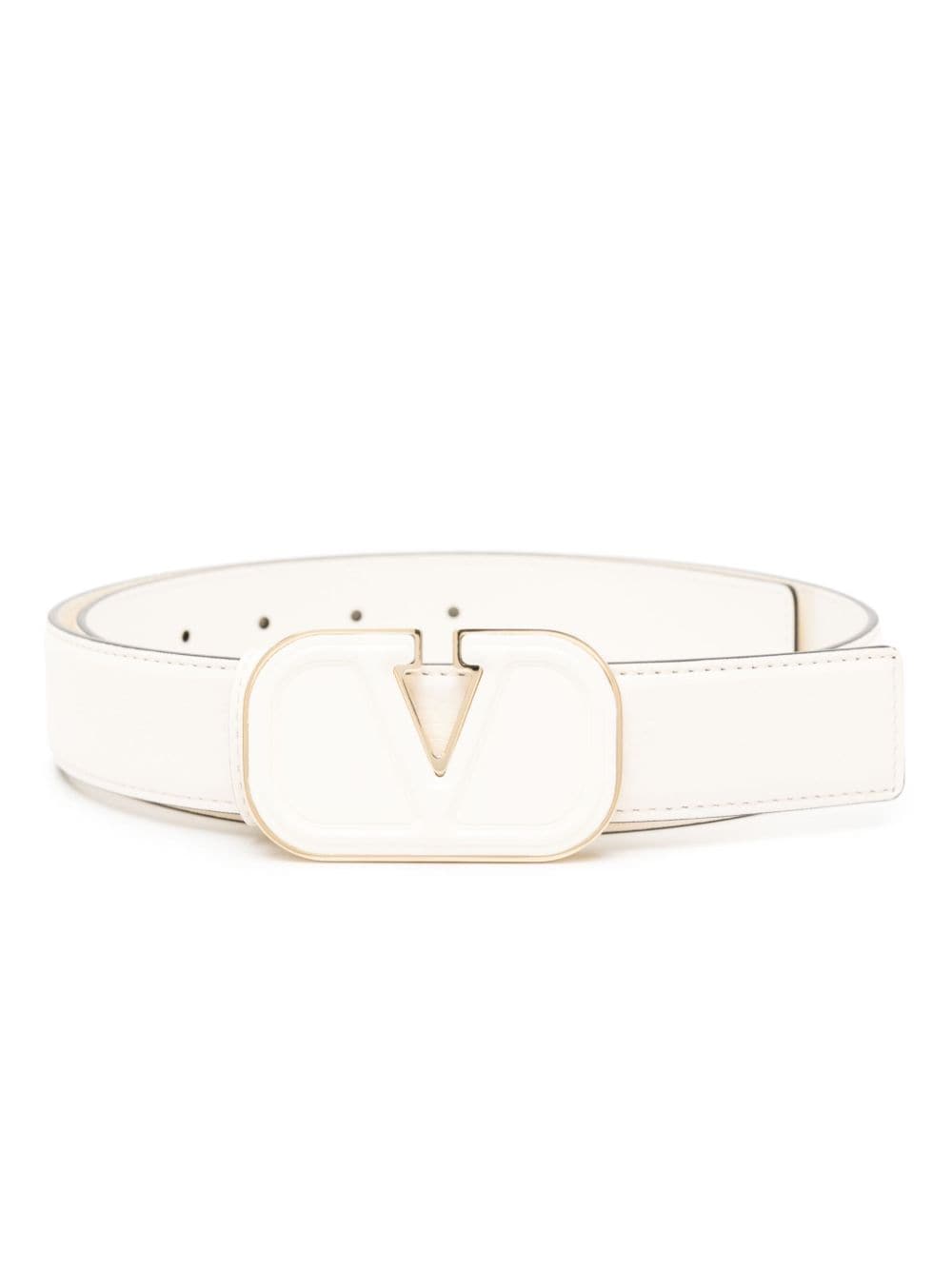 Valentino Garavani Vlogo-buckle Leather Belt In White