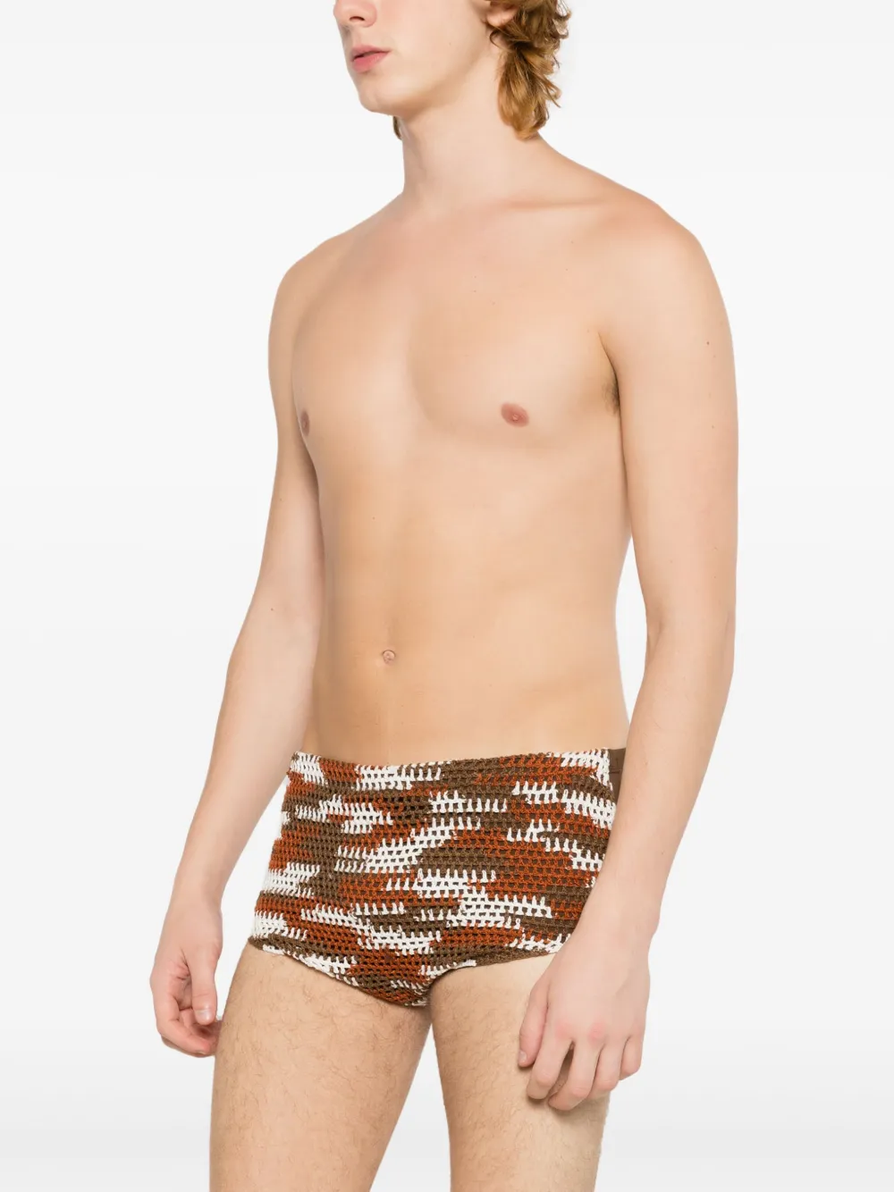 Shop Amir Slama X Mahaslama Abstract-pattern Crochet Swim Shorts In Brown