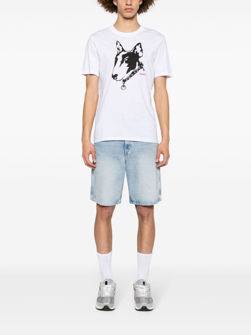 Shop Hugo Boss Dog-print Cotton T-shirt In White