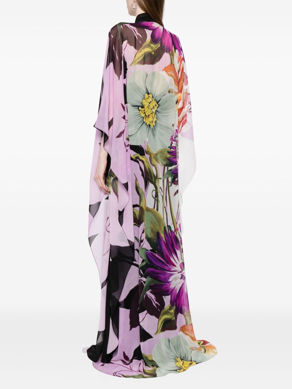 Shop Elie Saab Floral-print Silk Kaftan In Purple
