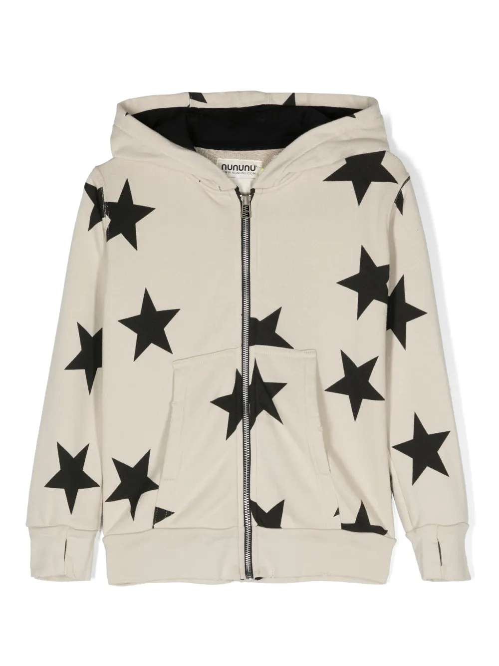 Nununu Kids' Star-print Zipped Cotton Hoodie In Grey