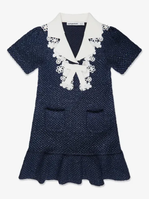 Self-Portrait Kids lace-trim sequinned tweed dress