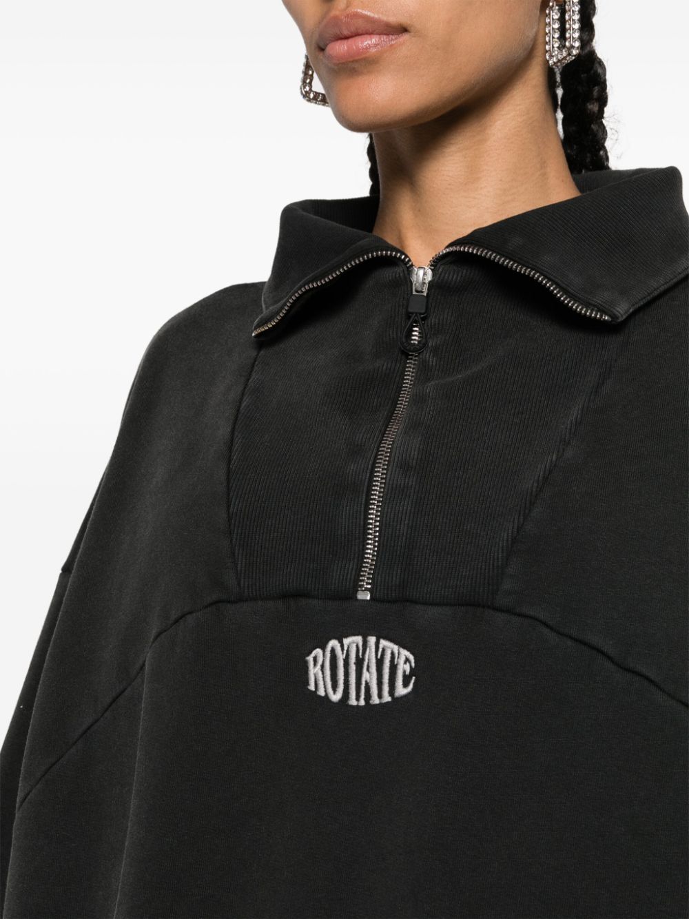 Shop Rotate Birger Christensen Logo-embroidered Half-zip Sweatshirt In Black
