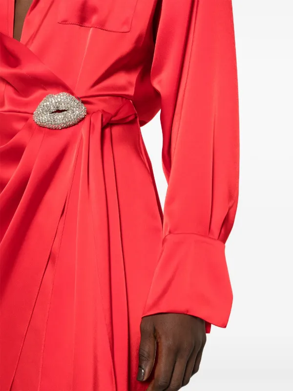 red satin wrap midi dress Wrap-Front Midi Dress - Bright Red