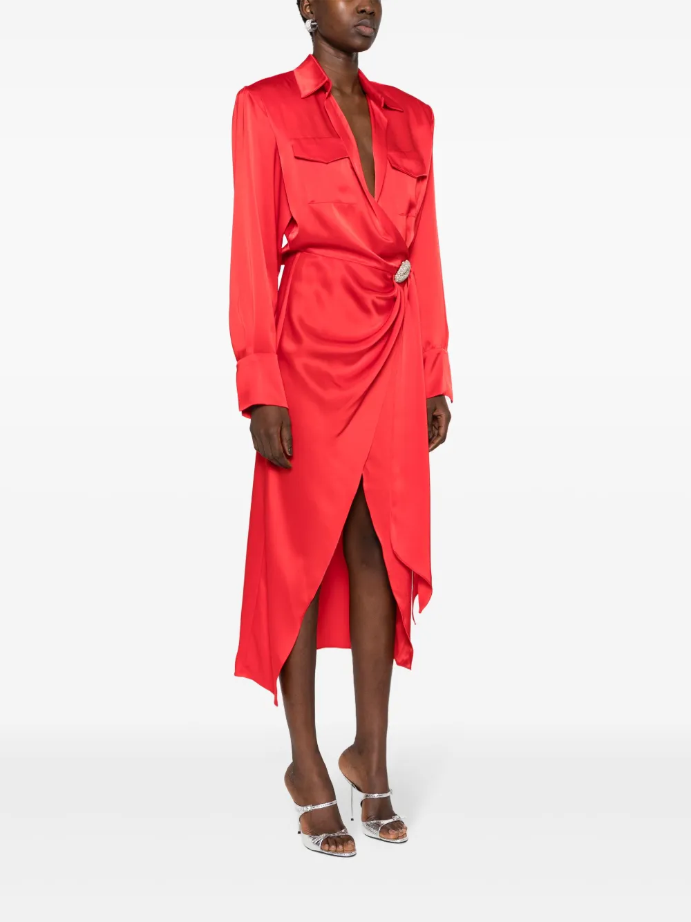 David Koma Midi Dress In Red Satin In Red