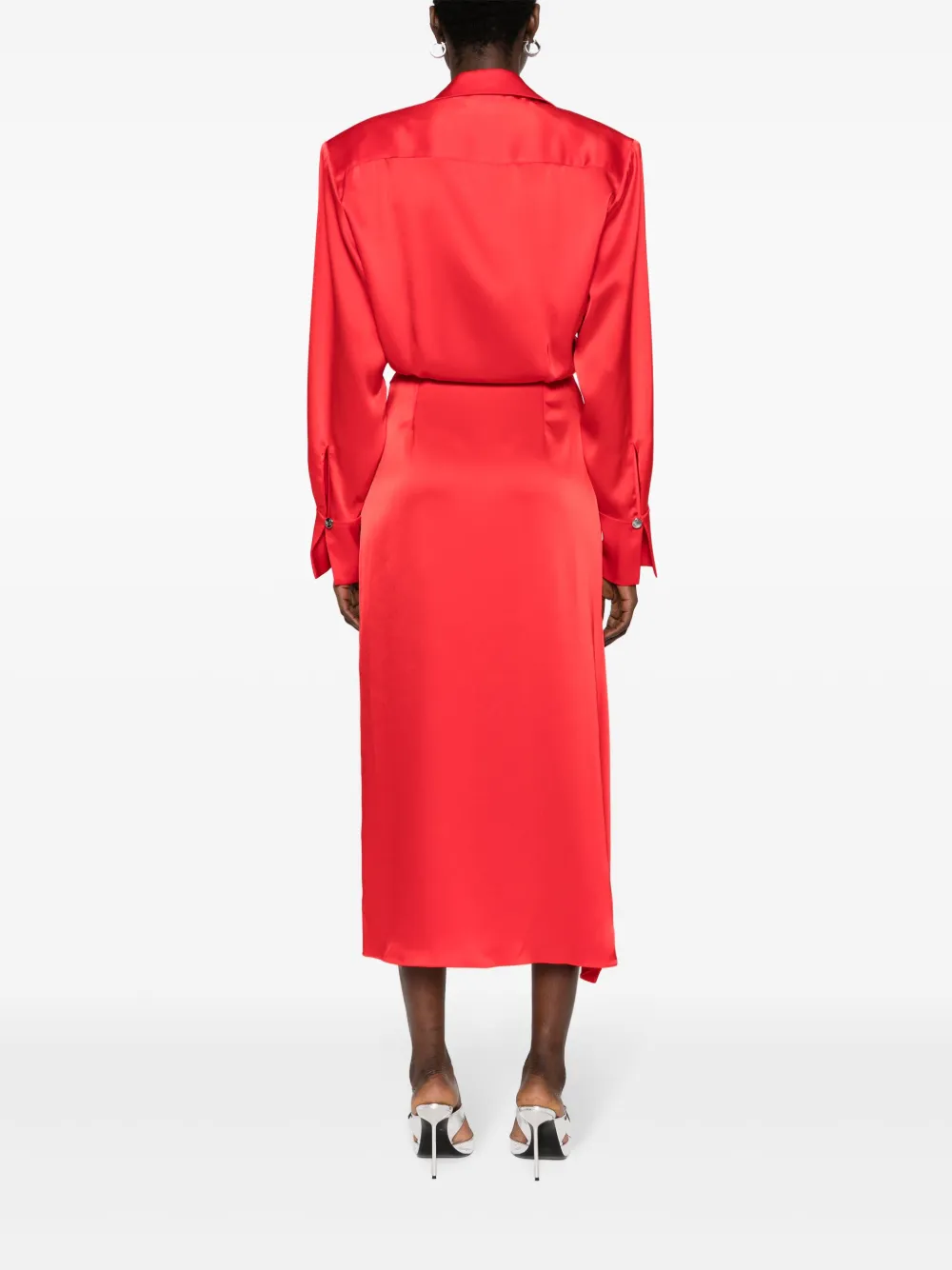 David Koma Midi Dress In Red Satin In Red
