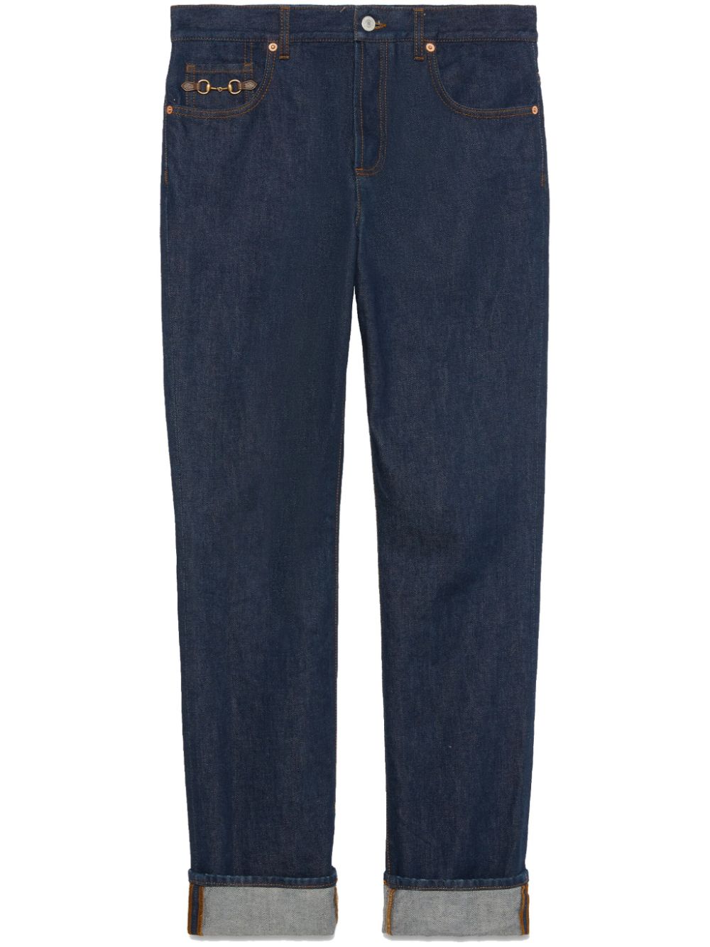 Shop Gucci Horsebit Straight-leg Jeans In Blue