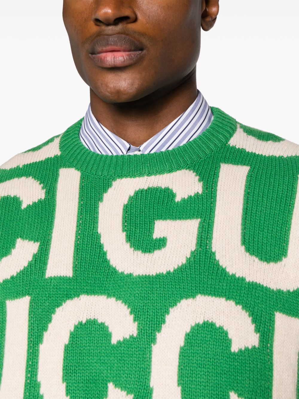 Shop Gucci Logo-intarsia Wool Jumper In Green