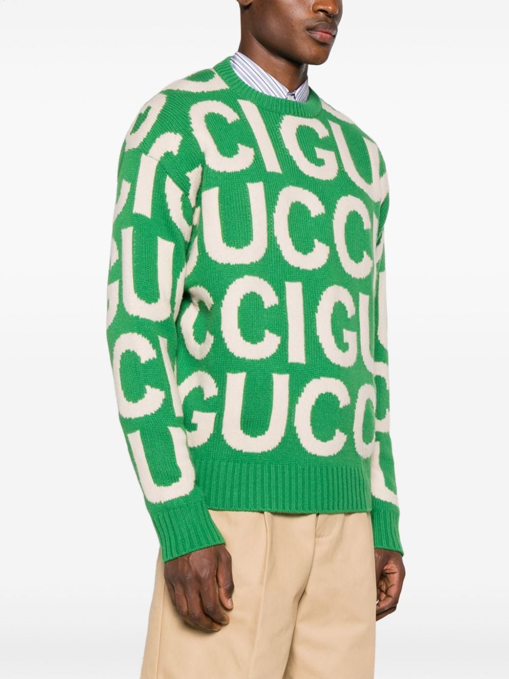 Shop Gucci Logo-intarsia Wool Jumper In Green