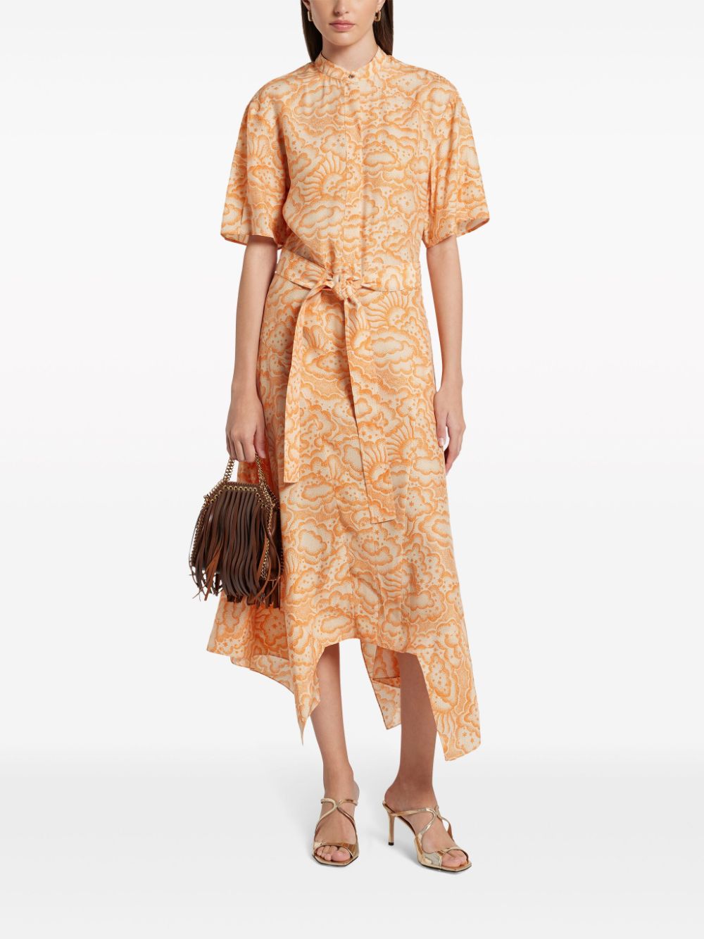 Shop Stella Mccartney Cloud-print Silk Midi Dress In Orange