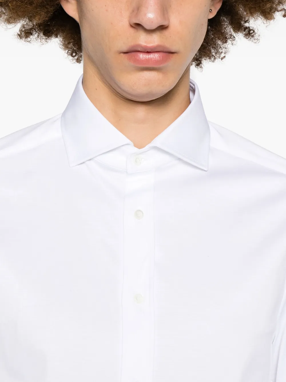 Shop Brunello Cucinelli Spread-collar Cotton Shirt In White