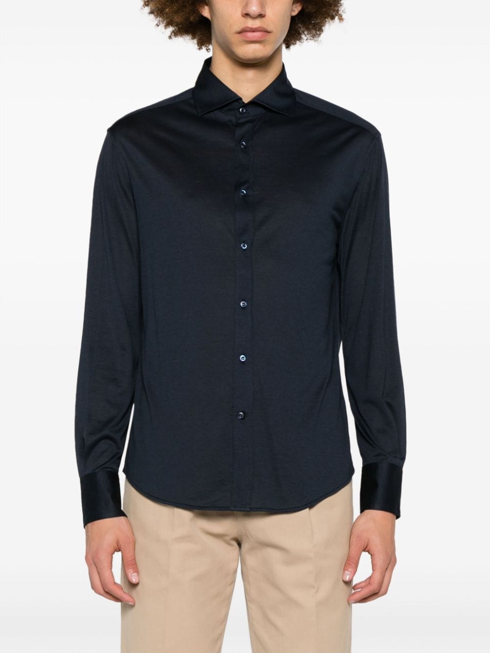Shop Brunello Cucinelli Long-sleeve Silk-cotton Shirt In Blue