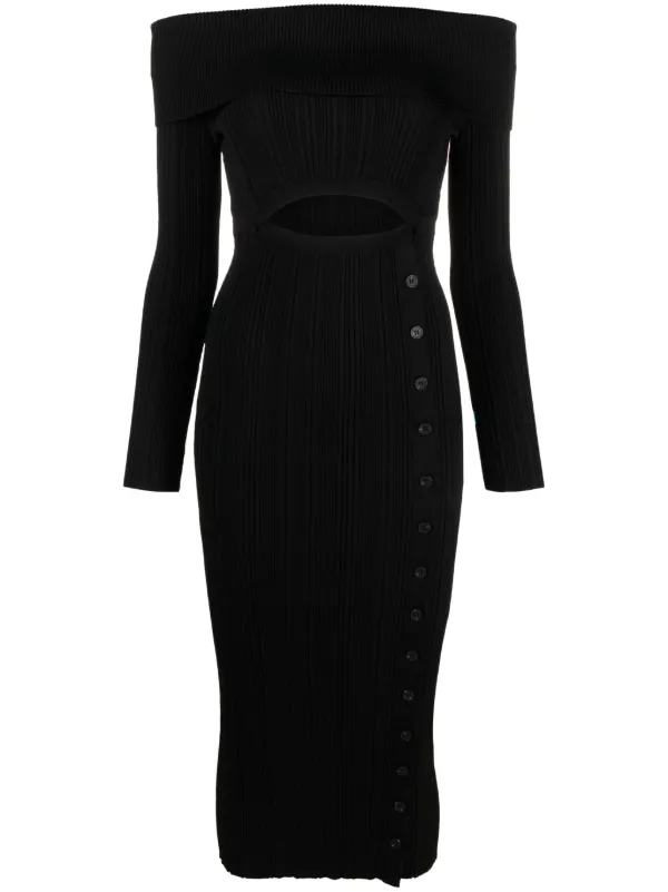 Off shoulder ribbed midi dress sale