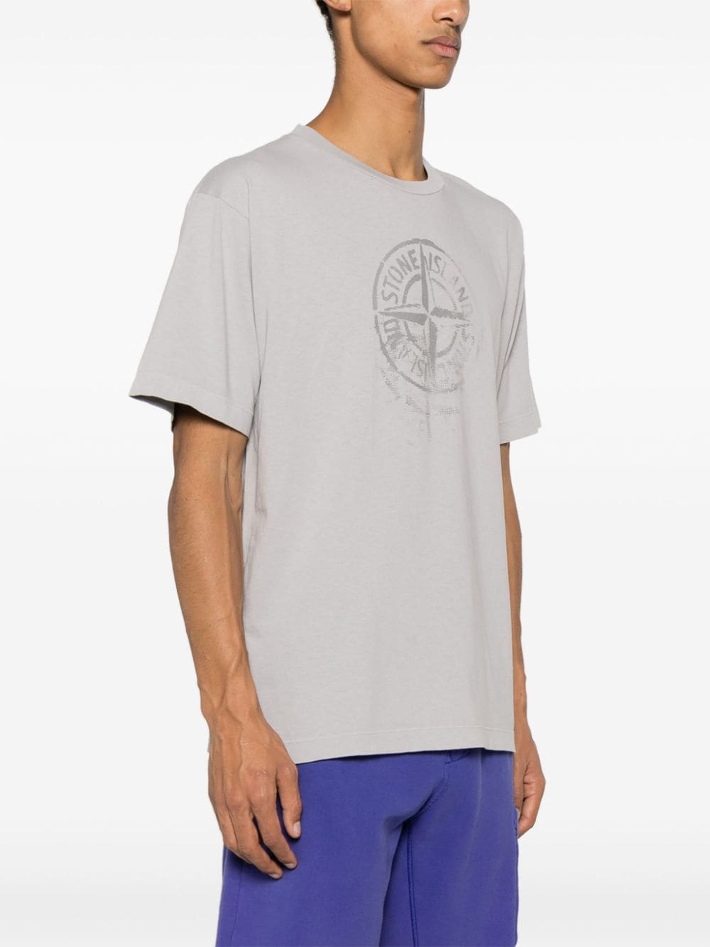 Shop Stone Island Compass-print Cotton T-shirt In Grey