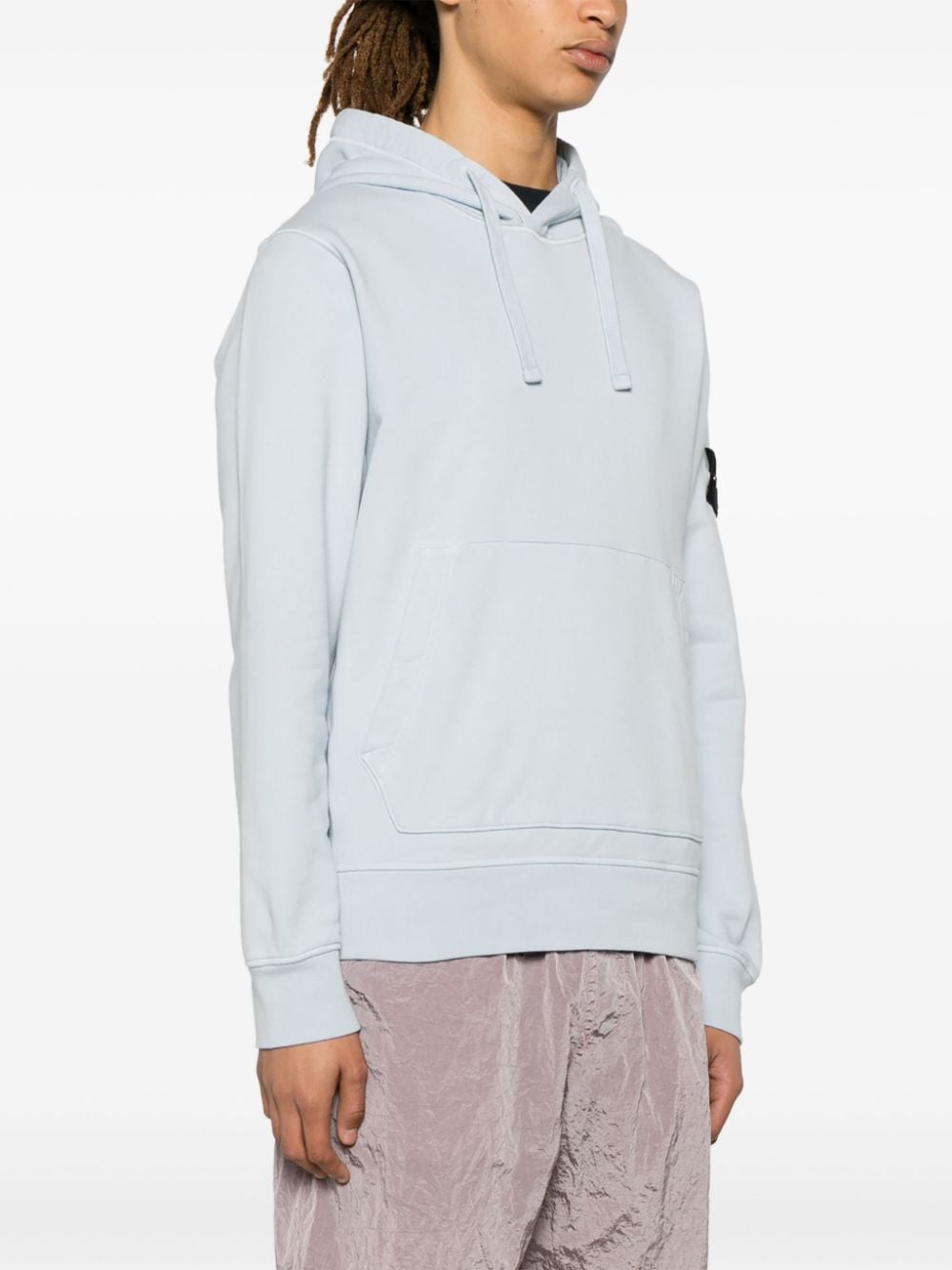Shop Stone Island Compass-badge Cotton Hoodie In Blue