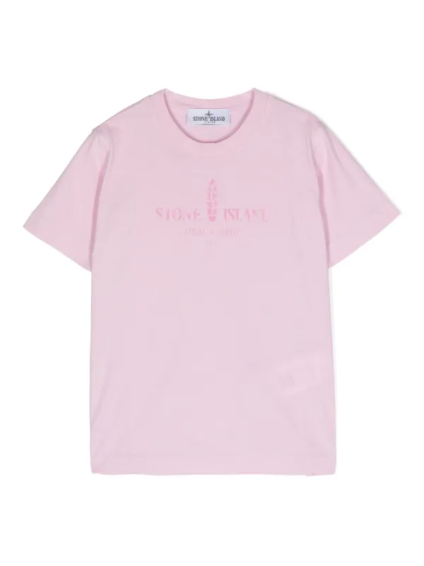 Stone Island Junior logo print Cotton T shirt Pink FARFETCH UK