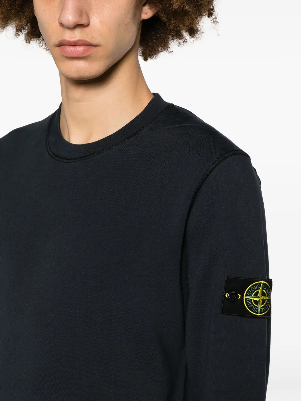 Shop Stone Island Compass-appliqué Cotton Sweatshirt In Blue