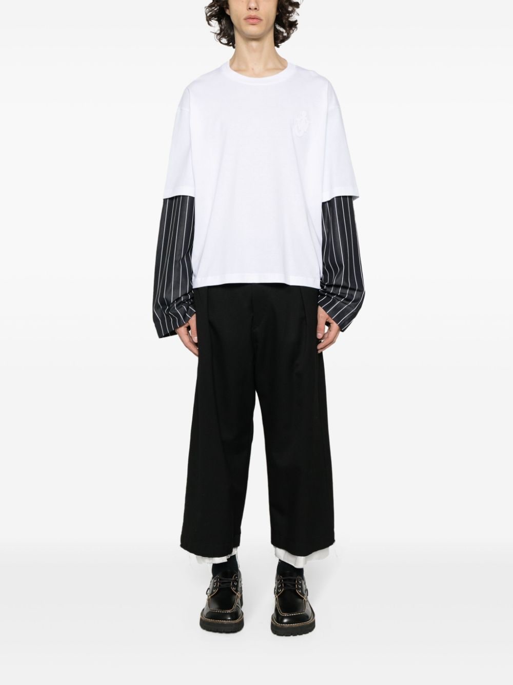 Shop Jw Anderson Striped-sleeve Cotton T-shirt In White