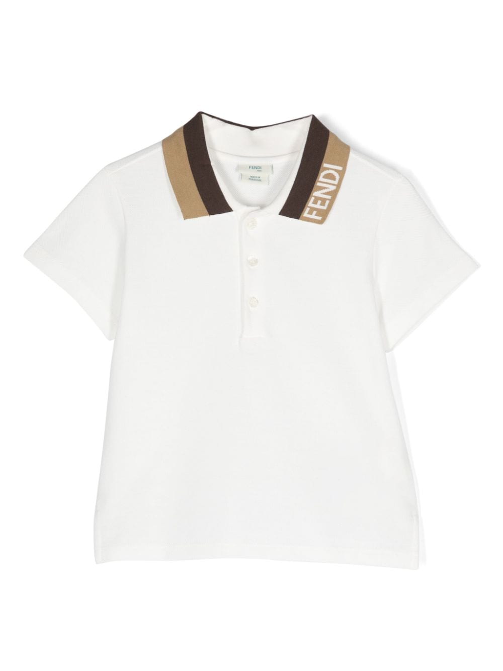 Fendi Babies' Jacquard-logo Cotton Polo Shirt In White